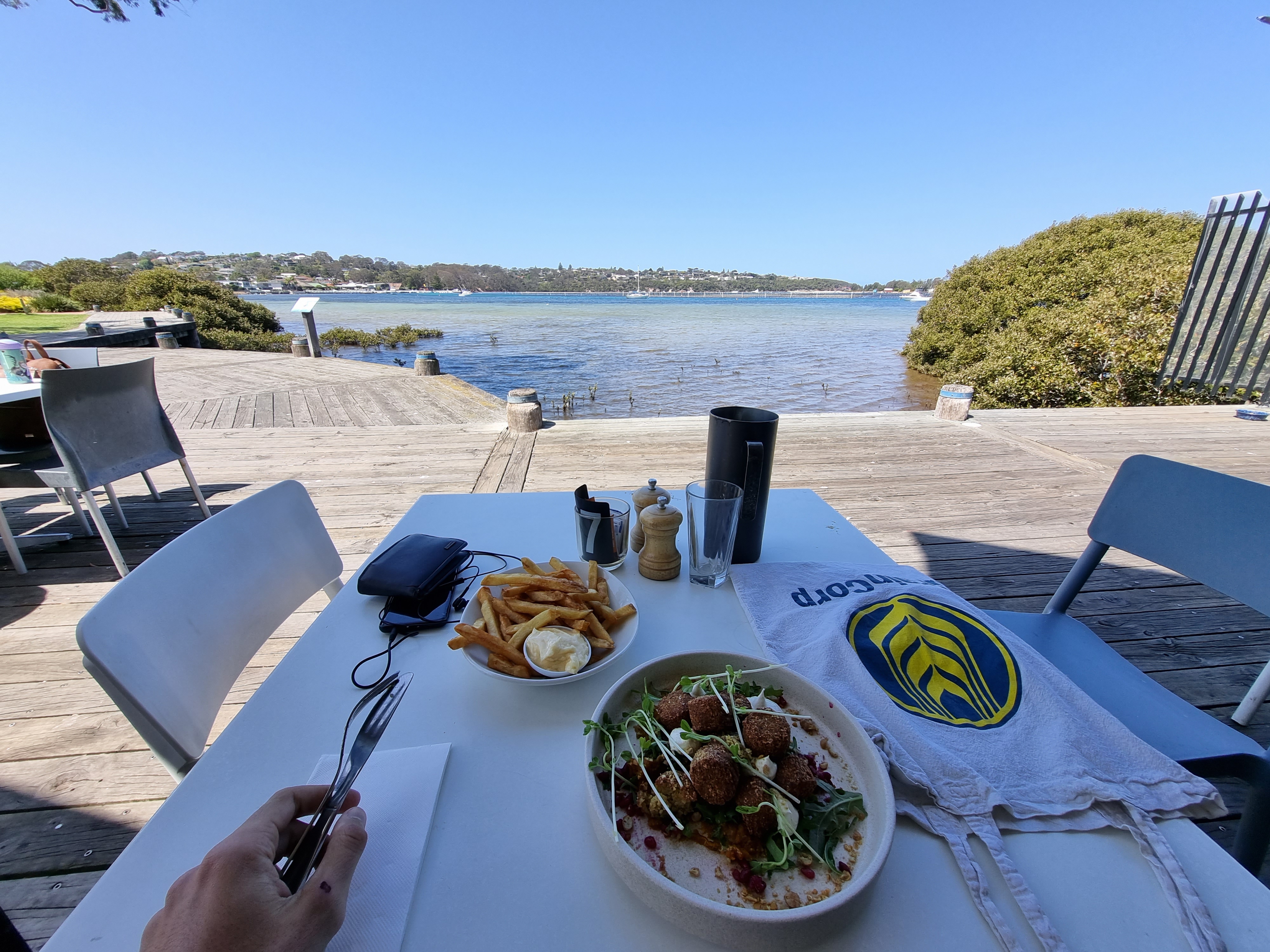 Having a nice veg meal by the Merimbula waterfront